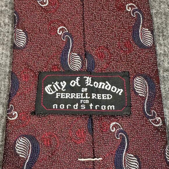 City of London by Ferrell Reed Mens Tie Burgundy Geometric 100% Silk NeckTie - Picture 3 of 7